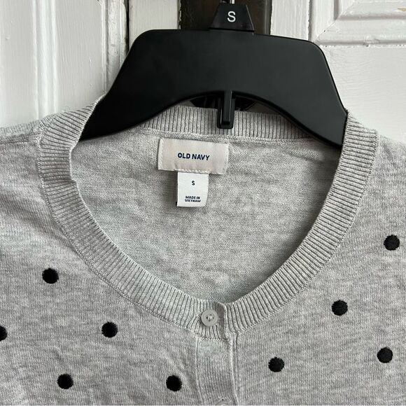 Old Navy Gray & Black Polka Dot Button-Down 100% Cotton Cardigan Sweater S - Picture 2 of 3